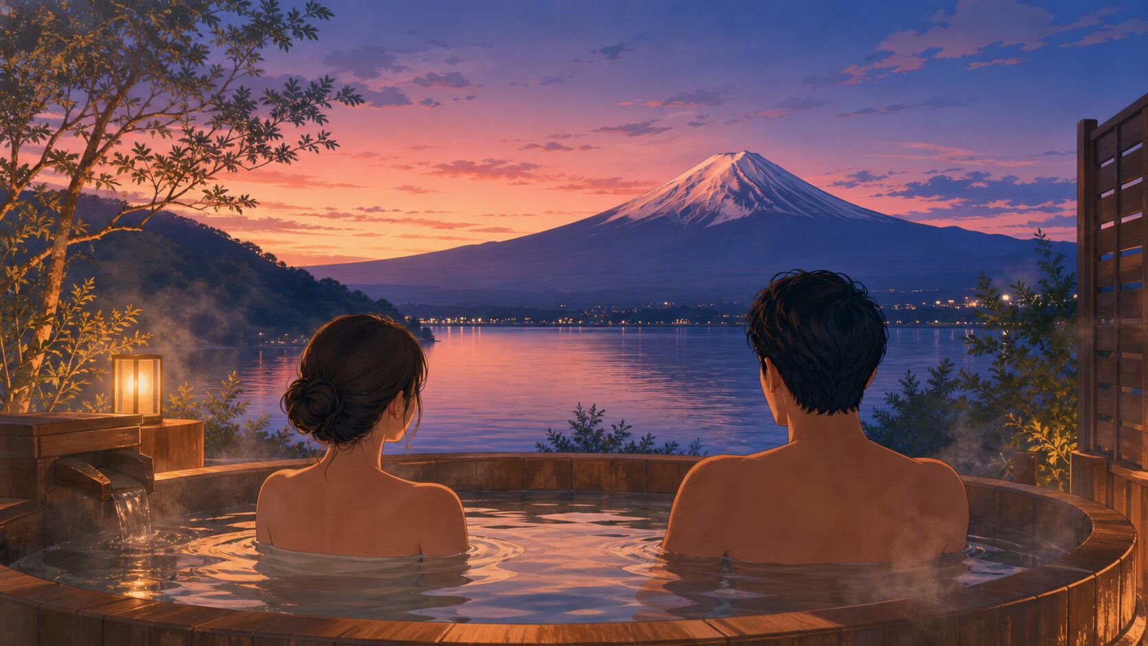 河口湖と富士山を望む露天風呂付き客室のイメージ