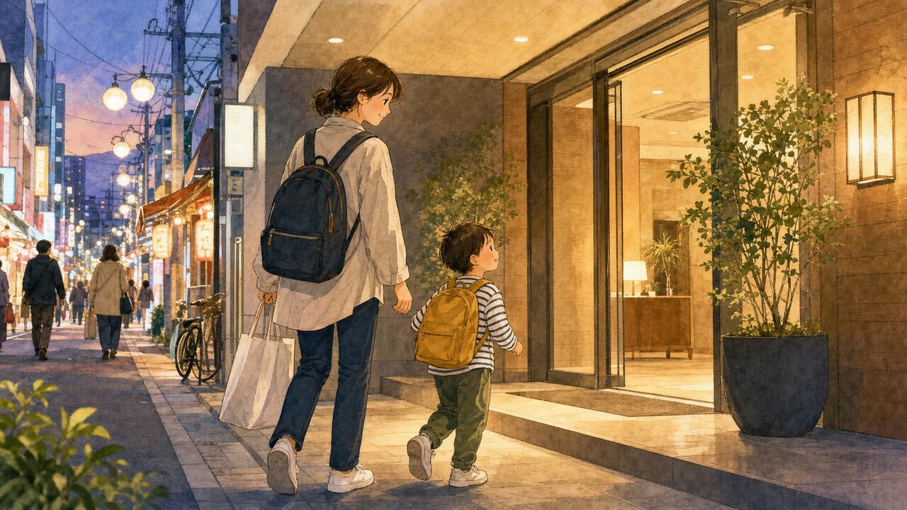 子連れ旅行でホテル内の遊びを楽しむイメージ