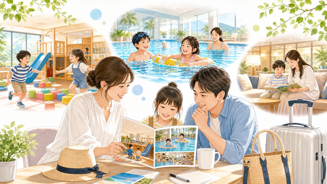 ホテル内で遊べる子連れ宿を比較して選ぶイメージ