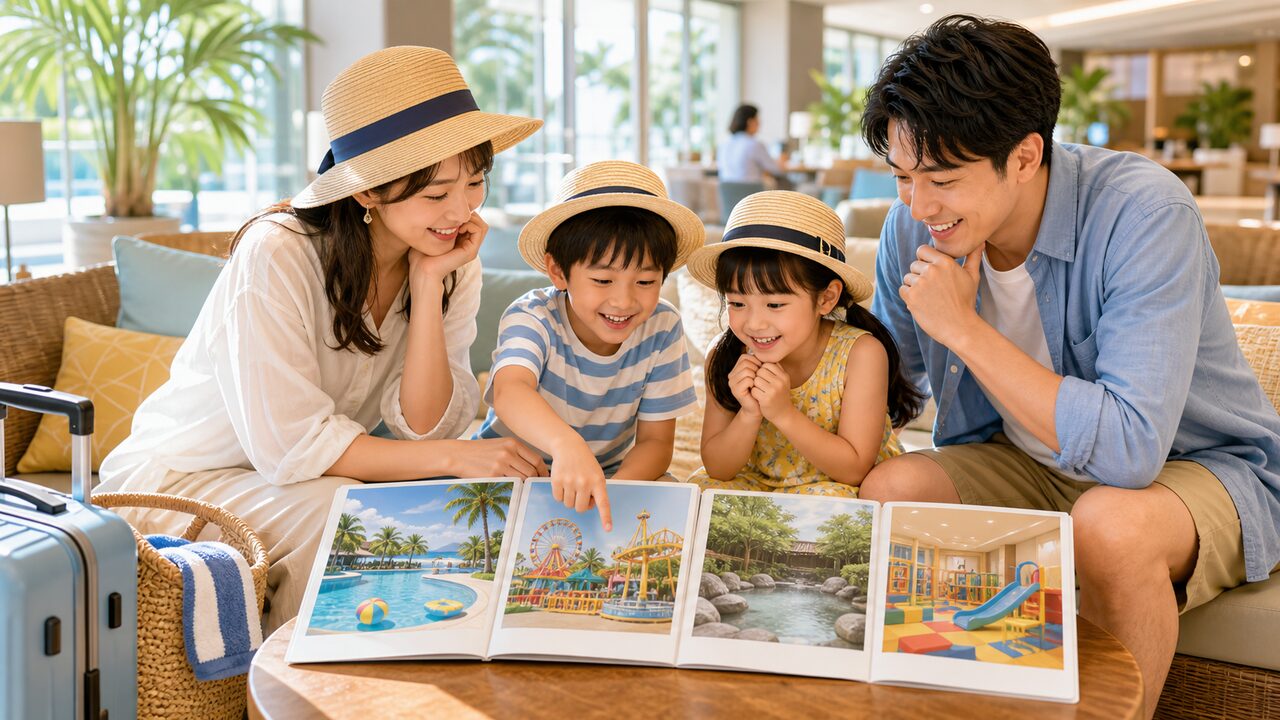 安いホテルでも親子が夜にくつろげる部屋時間のイメージ